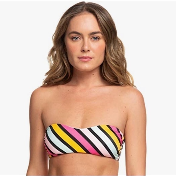 Nwt Roxy Pop Surf Striped Bandeau Bikini - S - Picture 2 of 7